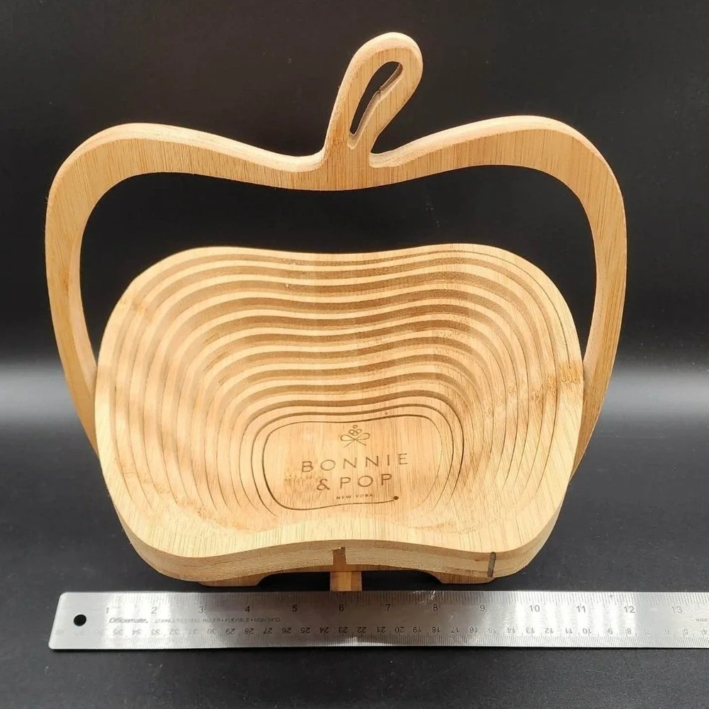 Bonnie & Pop Apple Collapsible Bamboo Fruit Basket Natural Wood‎ Large Decor